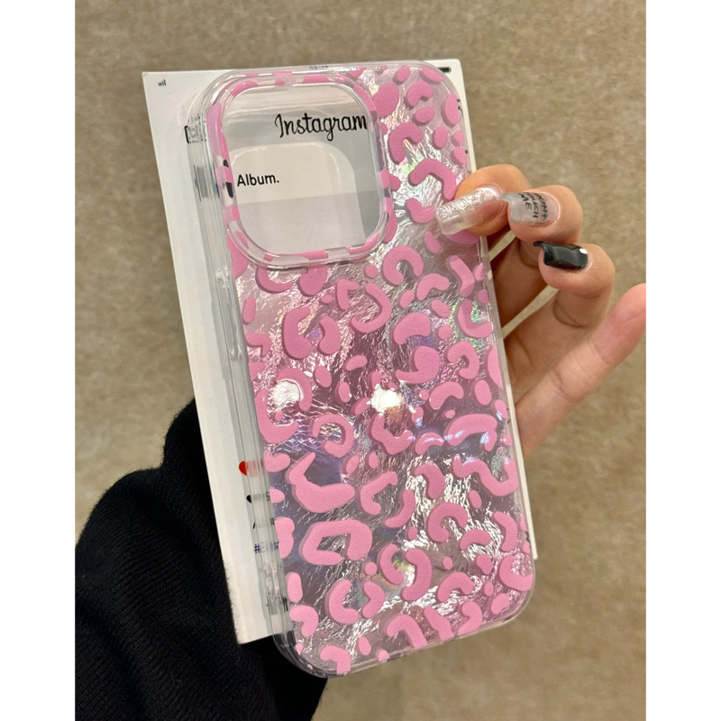 ins甜酷粉色豹纹晕染适用苹果15手机壳16Pro高级vivo100锡纸纹红米note13防摔小米14华为pura70荣耀200女OPPO