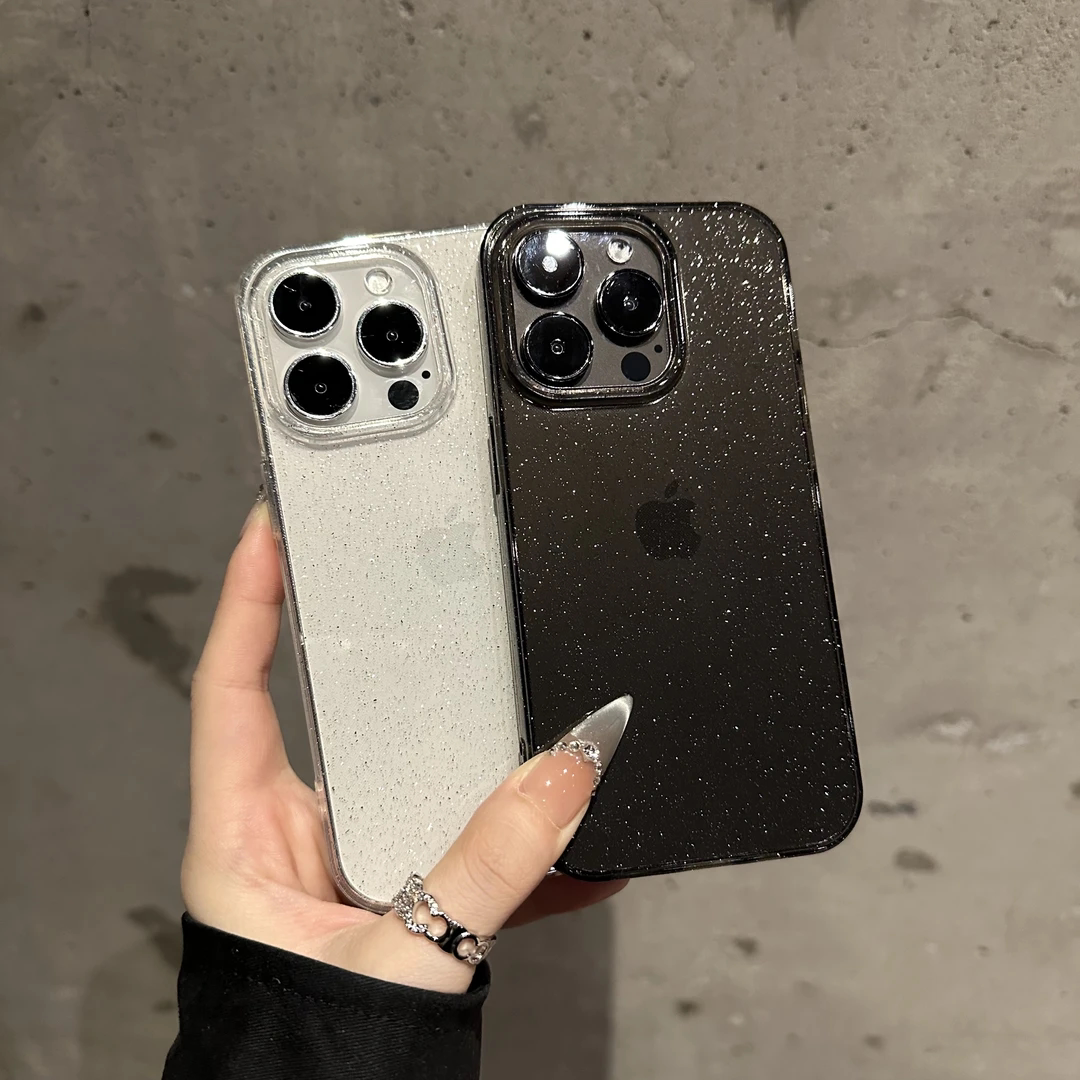 ins风简约透明闪粉适用苹果16promax手机壳iphone15硅胶软壳14plus全包防摔13奢华女12高级感78新款mini保护
