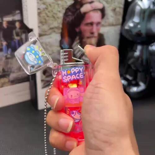 迷你24透明壳闪灯直冲红火焰防风打火机送男友礼品项链打火机