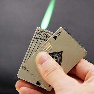 创意打火机个性酷炫扑克牌同花顺防风充气电子防风打火机摆地摊