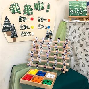 幼儿园家长会签到台布置环创教室装饰晨检自主打卡小班木工我来啦