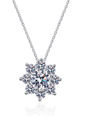 925纯银项链女 太阳花莫桑石锁骨链镀pt950金颈链