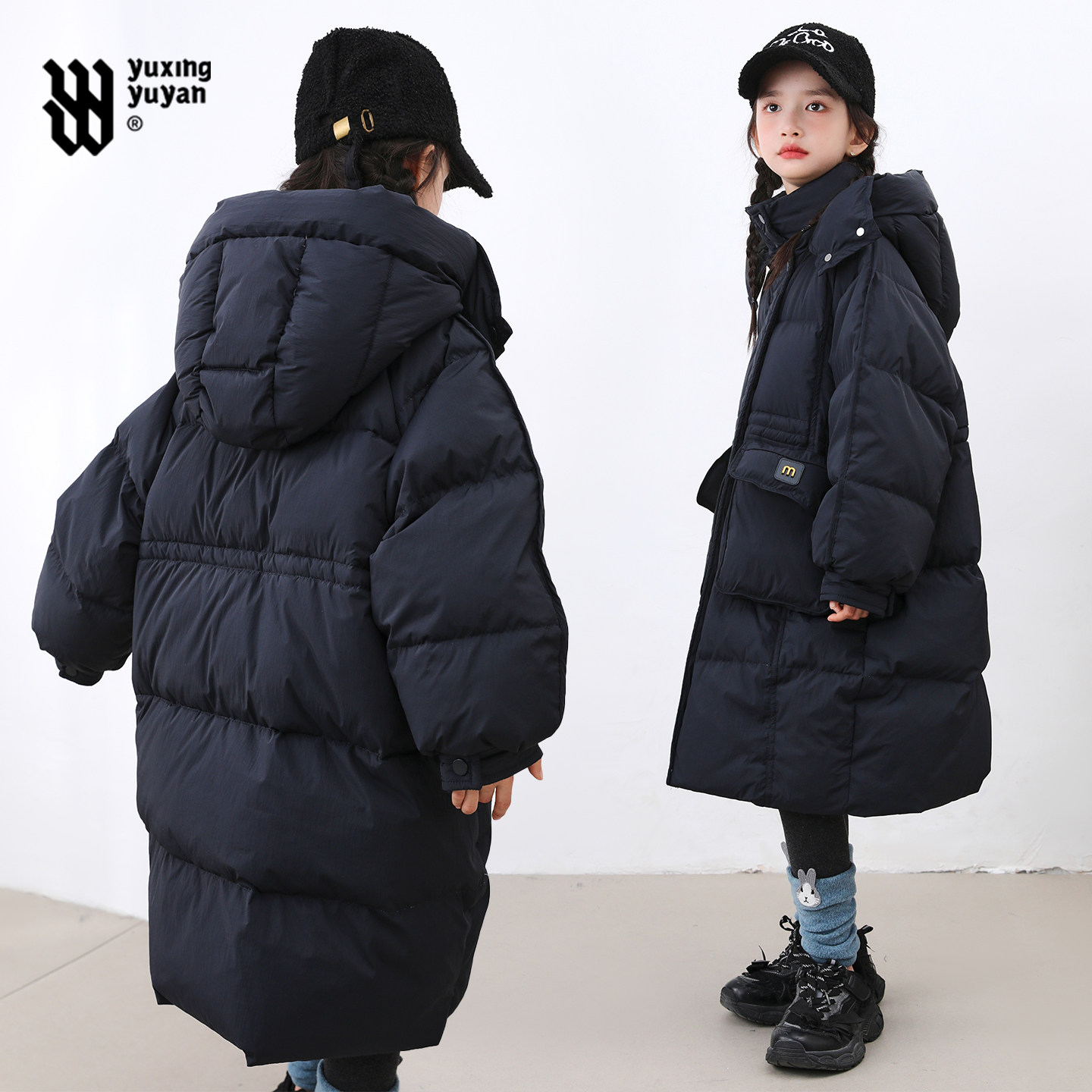 女童长款连帽羽绒服2026冬季保暖韩系立领面包服90白鸭绒冬装外套