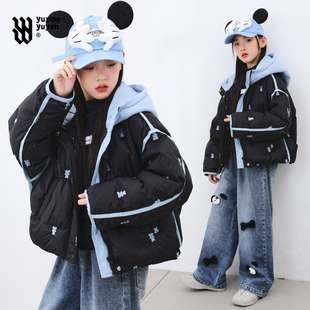 初中生轻薄羽绒服2025冬季新款女童洋气冬装保暖连帽90白鸭绒外套