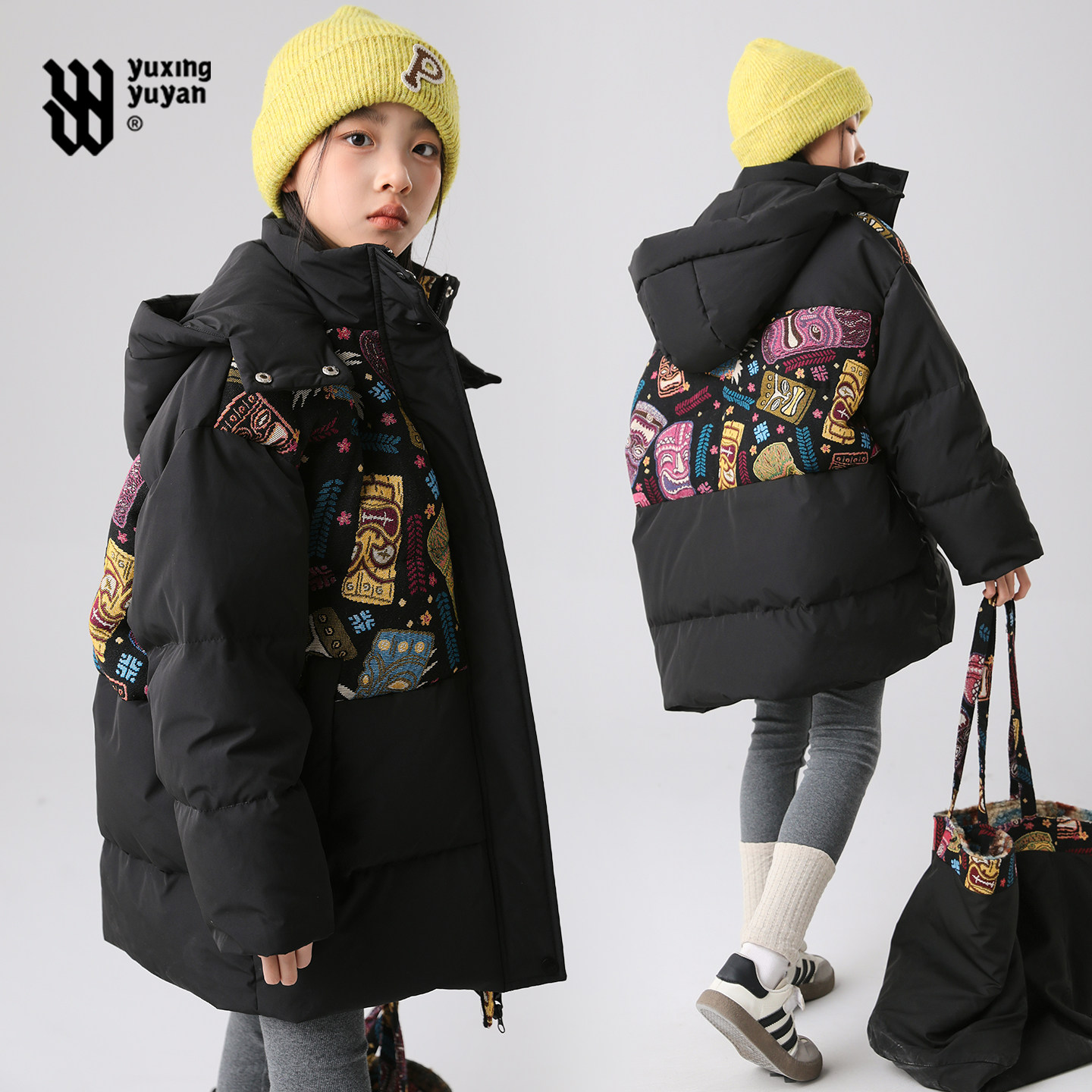 女童羽绒服2026新款中大童90白鸭绒连帽加厚面包服宽松保暖外套潮