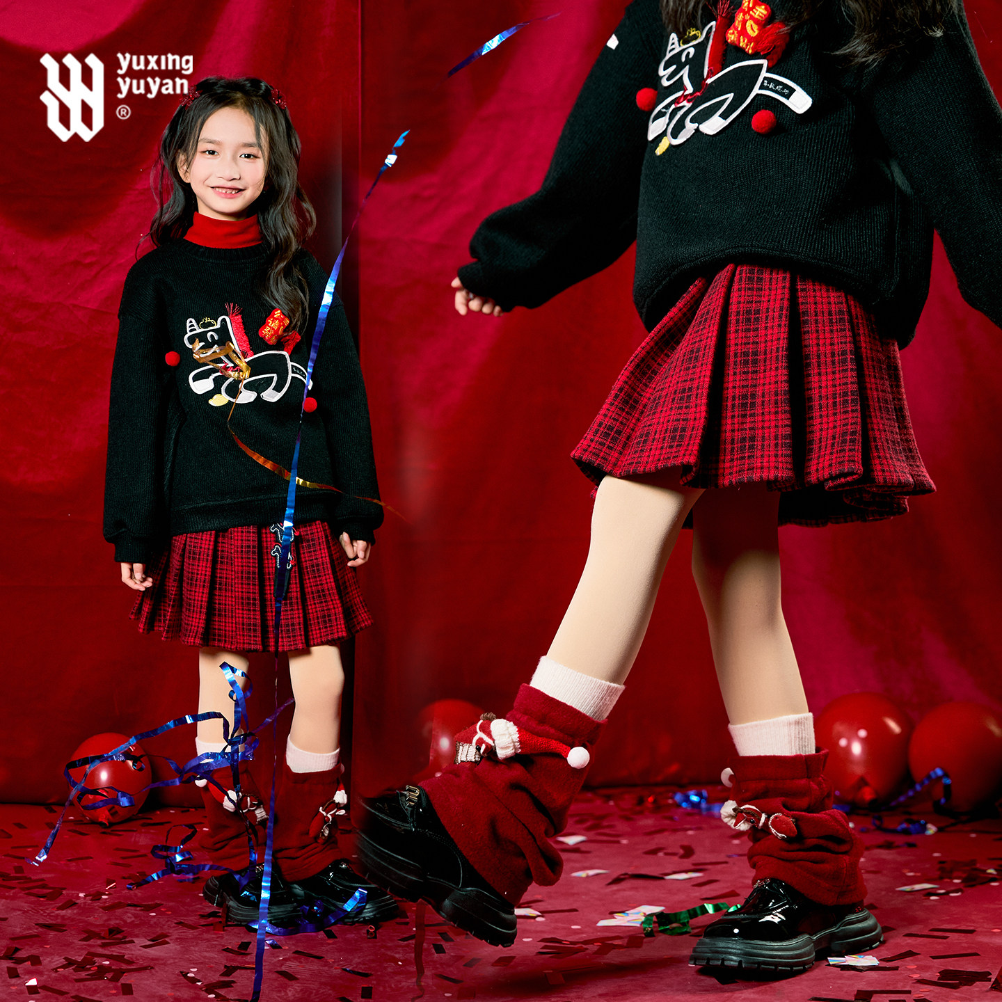 女童冬装百褶半身裙拜年裙子2026新款新年衣服儿童洋气红色格子裙,童装/婴儿装/亲子装,半身裙,淘宝优惠券,粉丝福利购,淘宝优惠卷