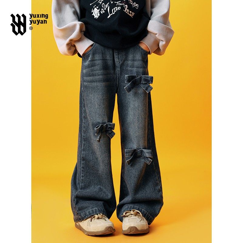 女童牛仔裤2024秋冬装新款