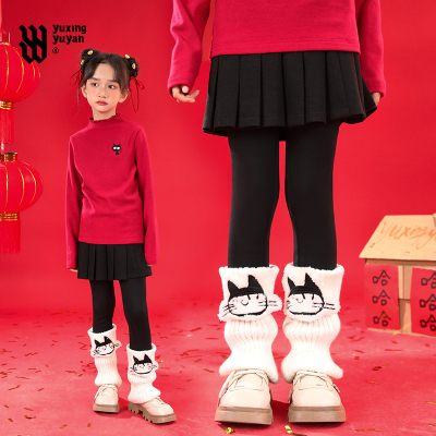 女童加绒加厚打底裤带袜套2025冬季新款中大童短裙加裤子百搭童装
