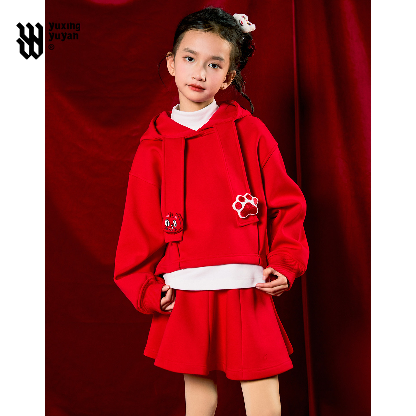 女童卫衣套装裙2026新款马年本命年红色年服女孩大童新年装两件套图片