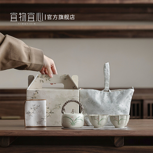 泡茶壶茶杯陶瓷功夫茶具 复古手绘兰花茶壶一壶两杯家用茶杯布包装