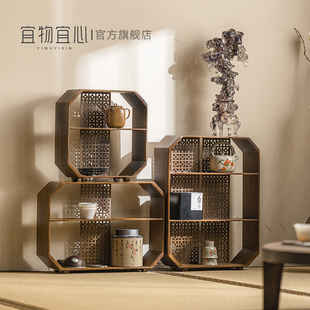 实木竹制博古架挂墙多宝阁茶桌置物架茶壶茶具展示架收纳格子架子
