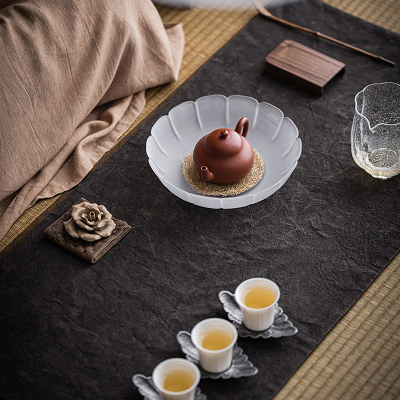 宜物宜心琉璃莲花壶承哑光玻璃养壶垫功夫茶具小型干泡台家用壶托