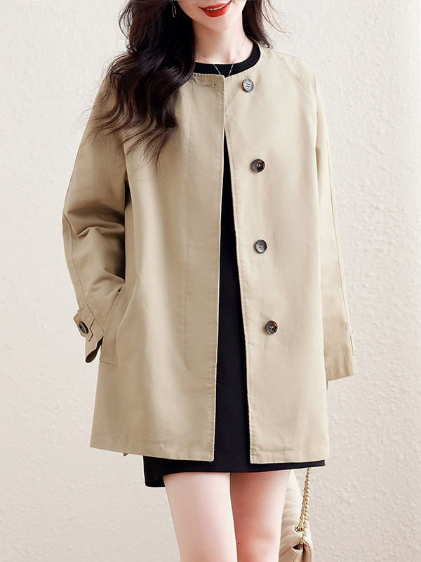 ROUMIKL杭州意法风衣女款2025新款秋冬收腰圆领高端小个子中长款