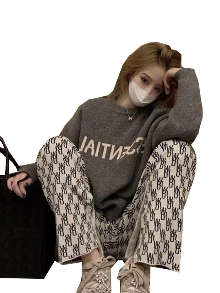 CHIC AUTUMN TWO-PIECE SET 2022 AUTUMN AND WINTER EXPLOSIVE AGE-REDUCING FASHION SWEATER HIGH-WAISTED DRAPED CASUAL PANTS SET