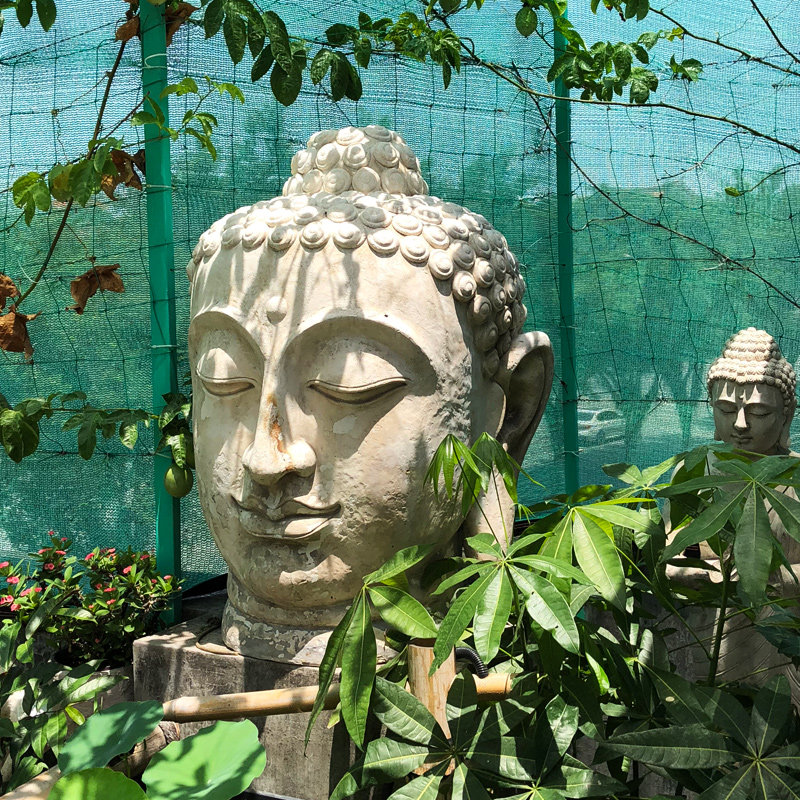 大号佛头氧化镁禅意摆件中式复古玄关走廊花园月亮窗东南亚装饰品