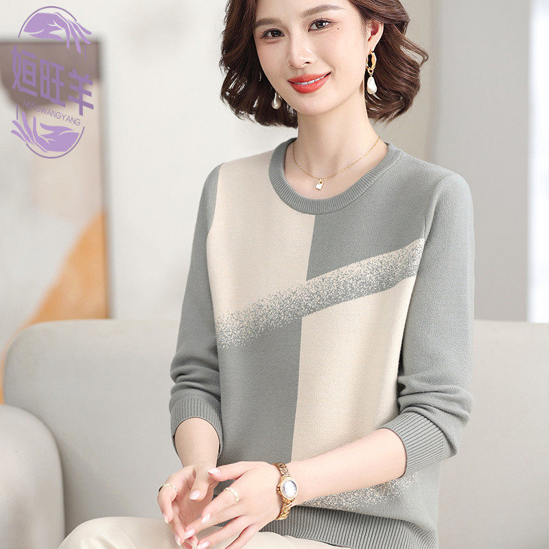 年轻时尚妈妈装春秋新款圆领毛衣中年妇女秋冬装减龄上衣两件套装