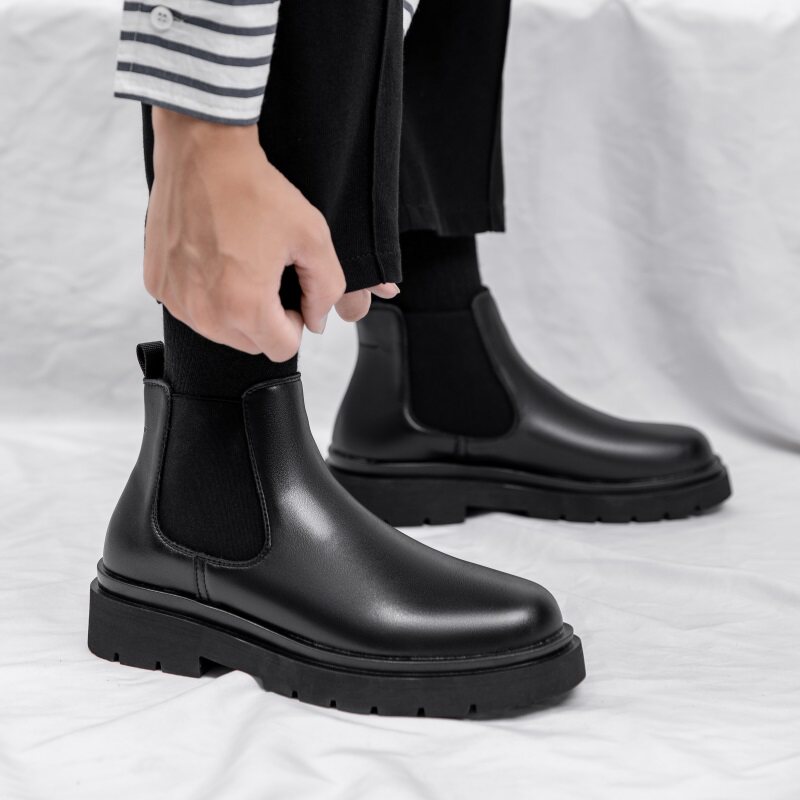 ONE-FOOT CHELSEA BOOTS MENS AUTUMN MID-TOP RETRO HEIGHTENED CHIMNEY BOOTS KOREAN VERSION OF THICK-SOLED MARTIN BOOTS LOW-TOP BOOTS