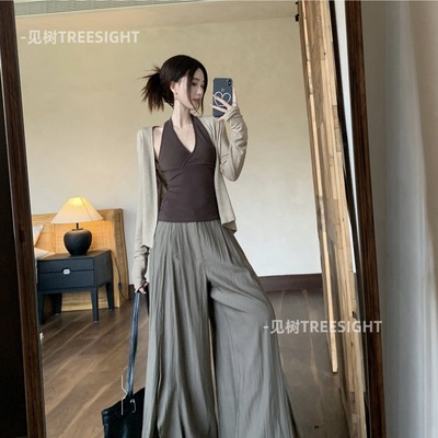 初秋慵懒气质复古港风穿搭开衫背心高级感休闲长裤套装