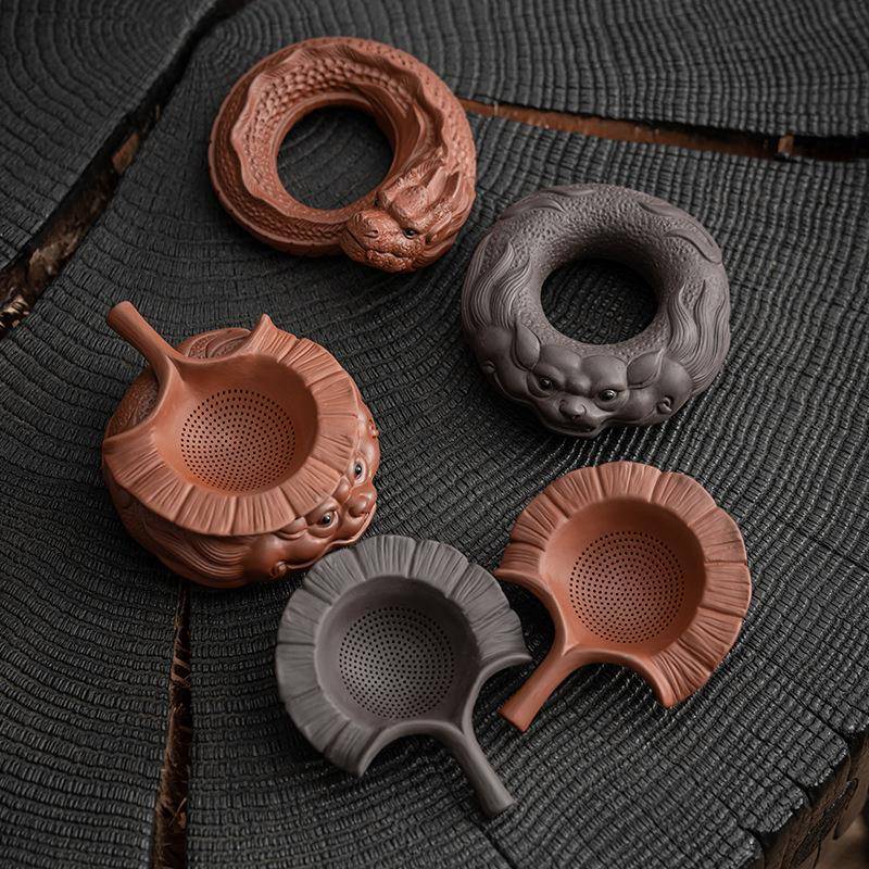 紫砂全瓷一体茶漏茶道配件茶隔茶滤滤茶器功夫茶具树叶银杏过滤组