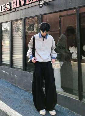 2026春款新款假两件半拉链翻领长袖男女同款卫衣时尚百搭春款