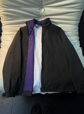 美式复古蓝灰撞色立领外套男款早春cleanfit穿搭潮牌痞帅工装夹克