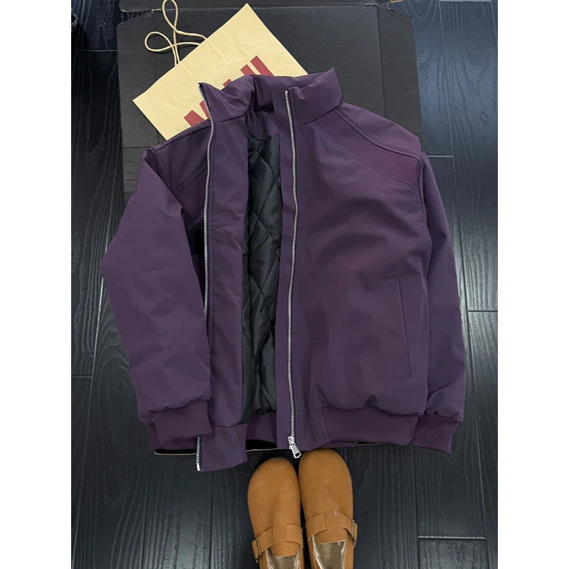 美式bomber斜切棉服男款冬季加厚