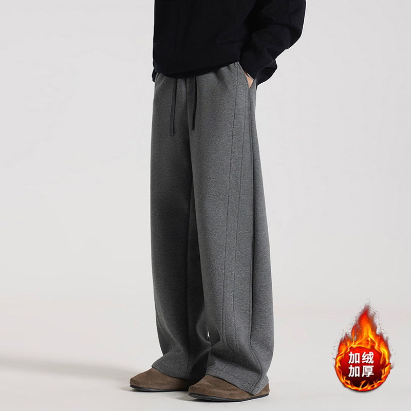 冬季加绒加厚慕斯空气棉廓形结构百搭休闲直筒裤子舒适运动卫裤男
