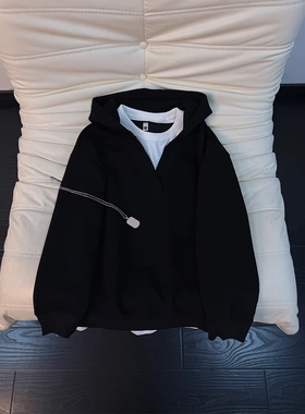 美式复古假两件卫衣男2026春季新款情侣高级感设计感重磅外套潮牌