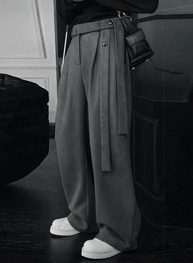 飘带裤子男冬季加绒加厚垂感痞帅高级感弯刀卫裤秋冬阔腿直筒西裤