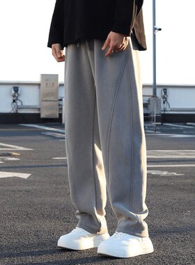 重磅破坏水洗休闲裤男士秋冬宽松香蕉裤垂感阔腿弯刀卫裤拖地裤男