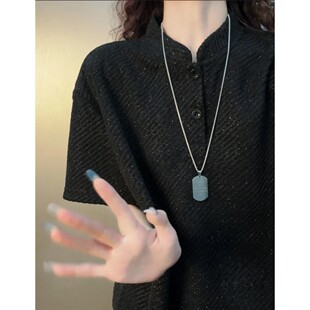 爆闪满天星鸡心领T恤男夏季高级感男装小众鱼骨纹冰丝短袖潮牌