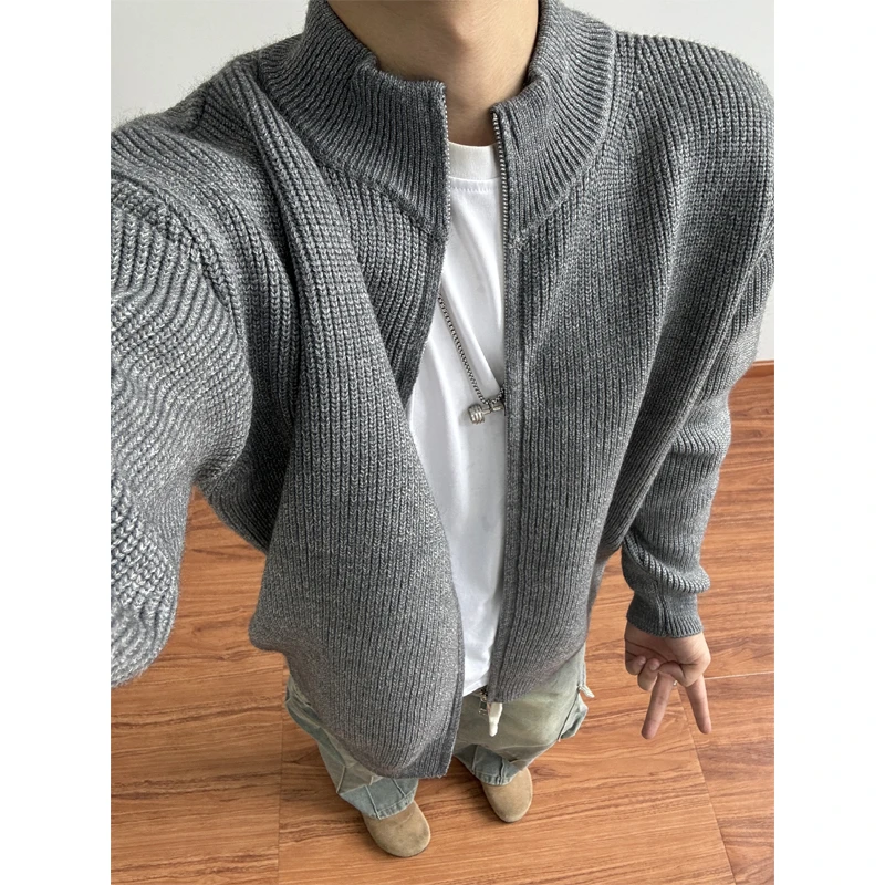 拉链立领针织开衫毛衣男秋冬加厚