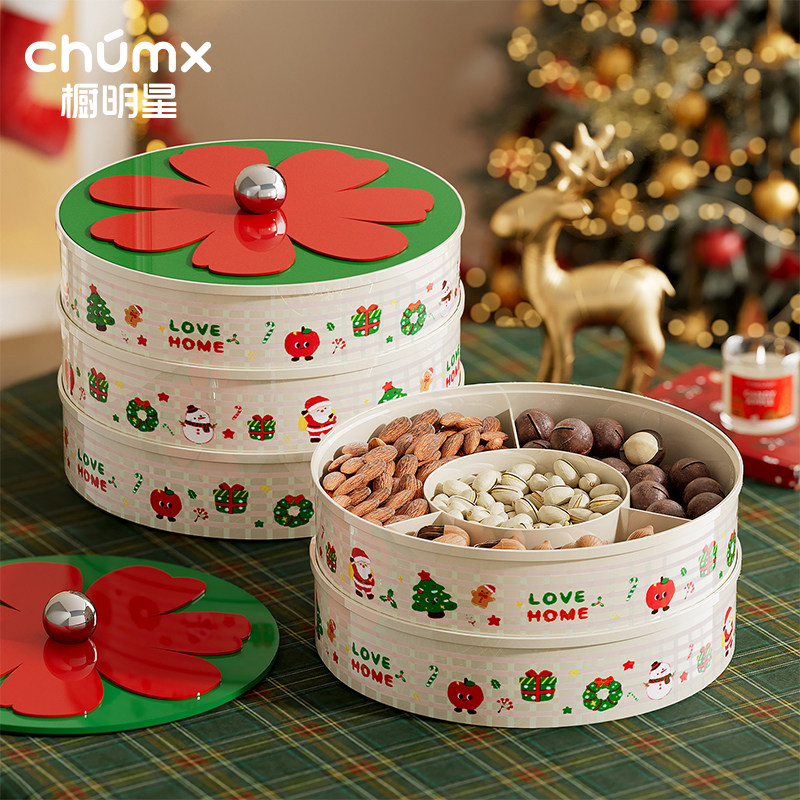 圣诞糖果零食干果盘客厅家用轻奢高端茶几水果装饰摆件新款收纳盒