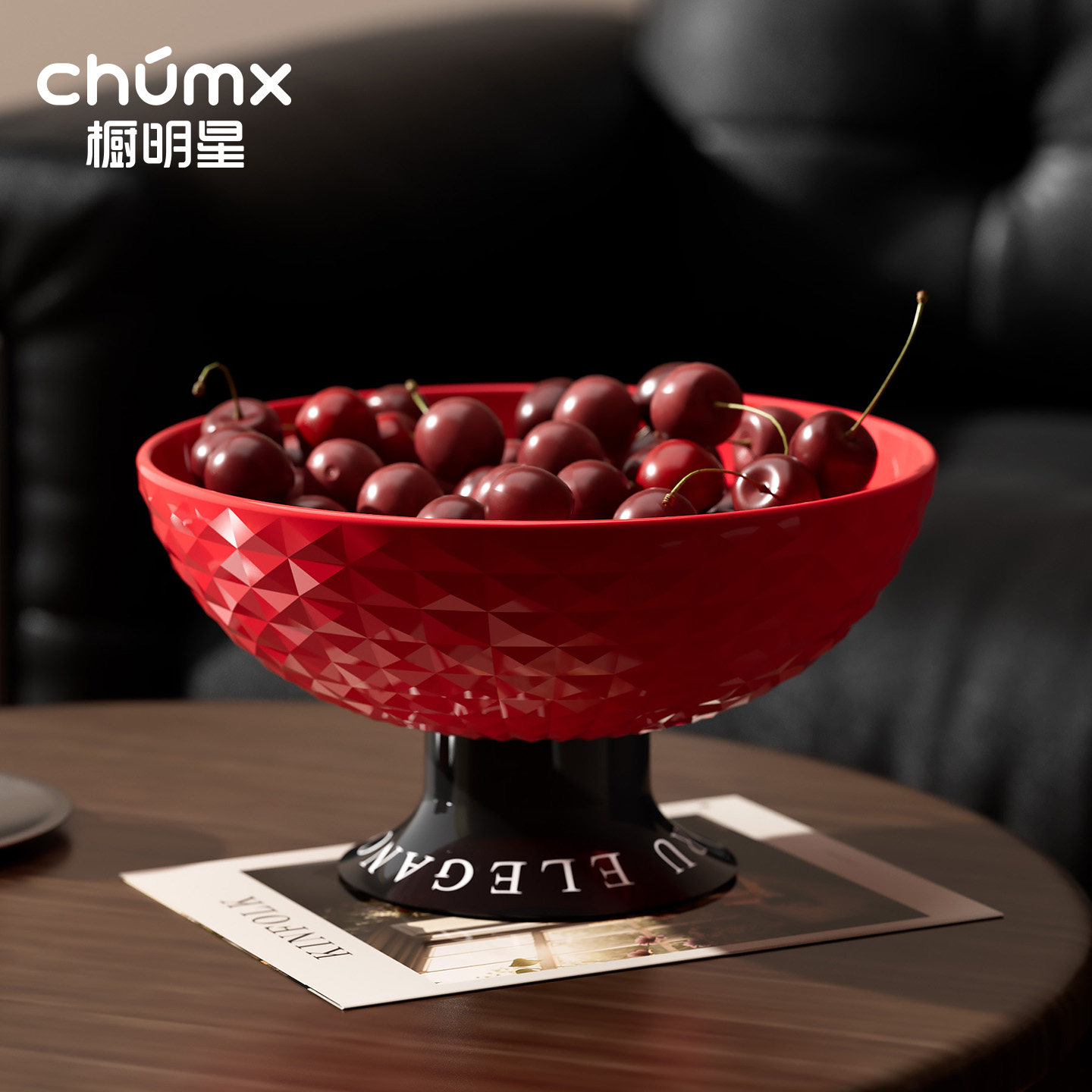 客厅红色家用水果盘新款轻奢茶几精致高脚乔迁高级糖果零食托盘子
