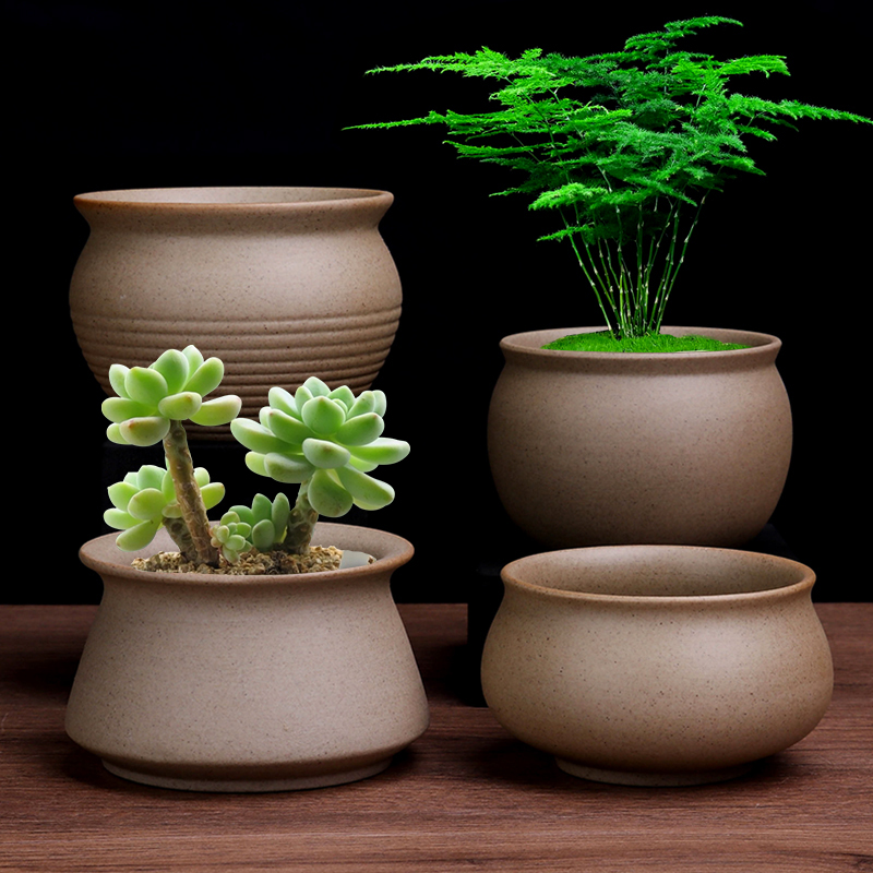 多肉花盆粗陶透气绿植花卉盆圆形