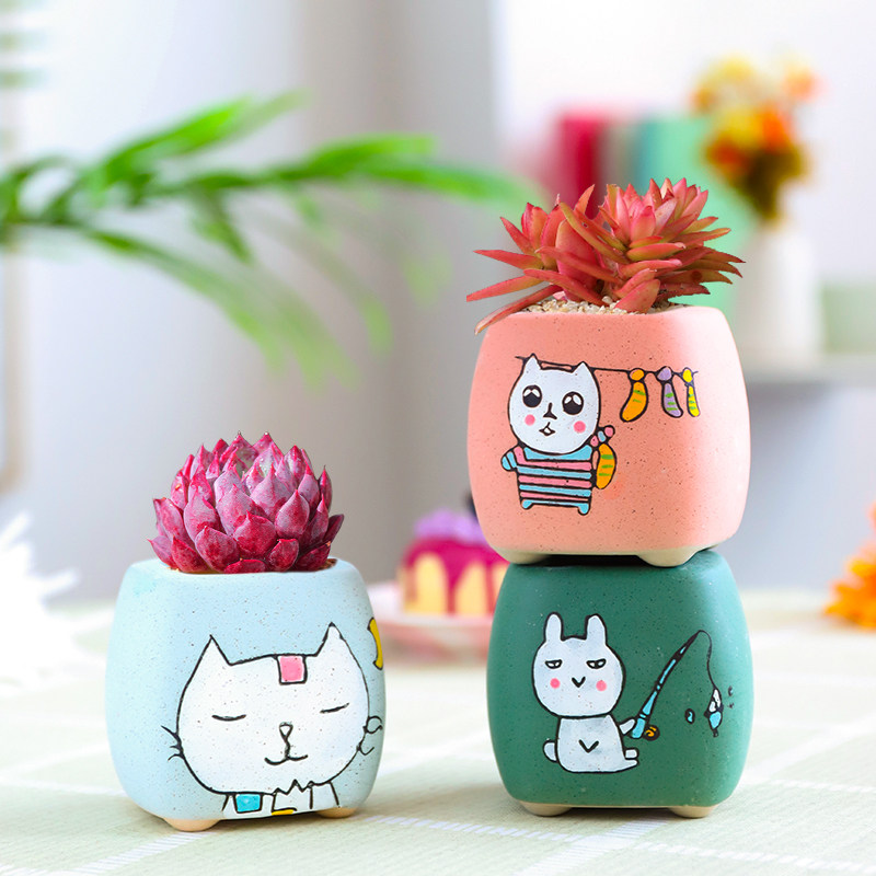卡通多肉花盆陶瓷清仓简约北欧小号2021新款可爱动物植物小花盆