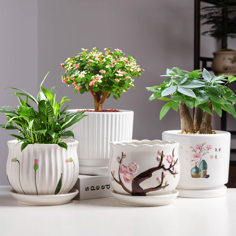 特大号兰花花盆陶瓷特价清仓带托盘家用简约绿萝白掌君子兰多肉盆