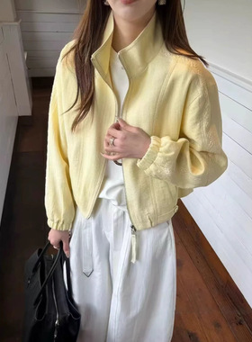 韩系提花长袖短款外套女2026春季新款简约百搭小个子休闲夹克上衣