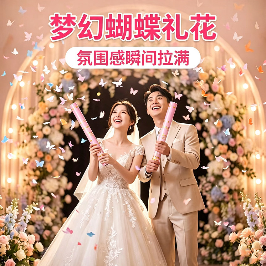 婚礼手拧式彩带花瓣羽毛礼炮筒图片