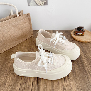 厚底2025新款板鞋女夏季网面透气夏薄款设计感小众百搭休闲小白鞋