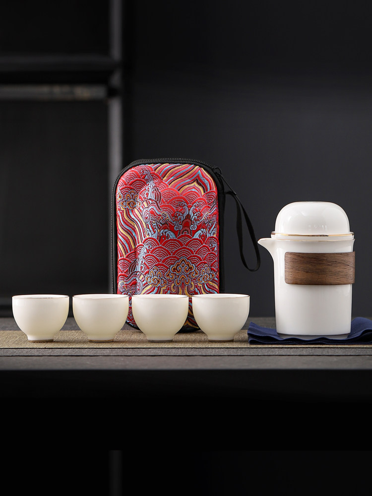 快客杯便携式户外泡茶壶茶具旅行套装一壶四杯陶瓷茶杯简易收纳包