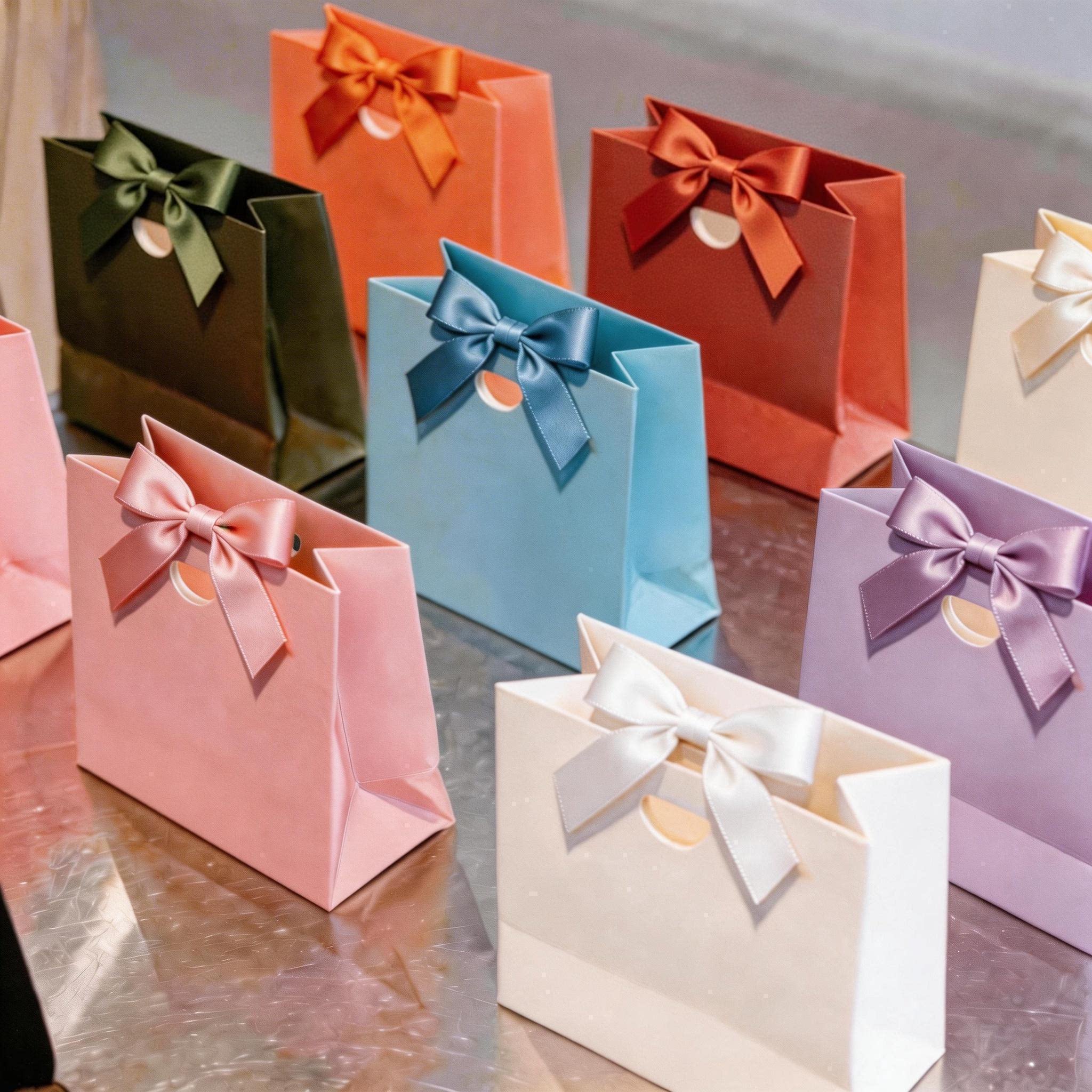 高端婚礼喜糖纸袋现货彩色蝴蝶结礼品袋白卡纸首饰袋喜糖袋logo