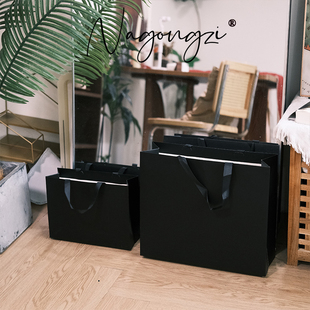 无腰线黑色手提袋定制logo服装店纸袋化妆品礼物袋购物袋礼品袋子