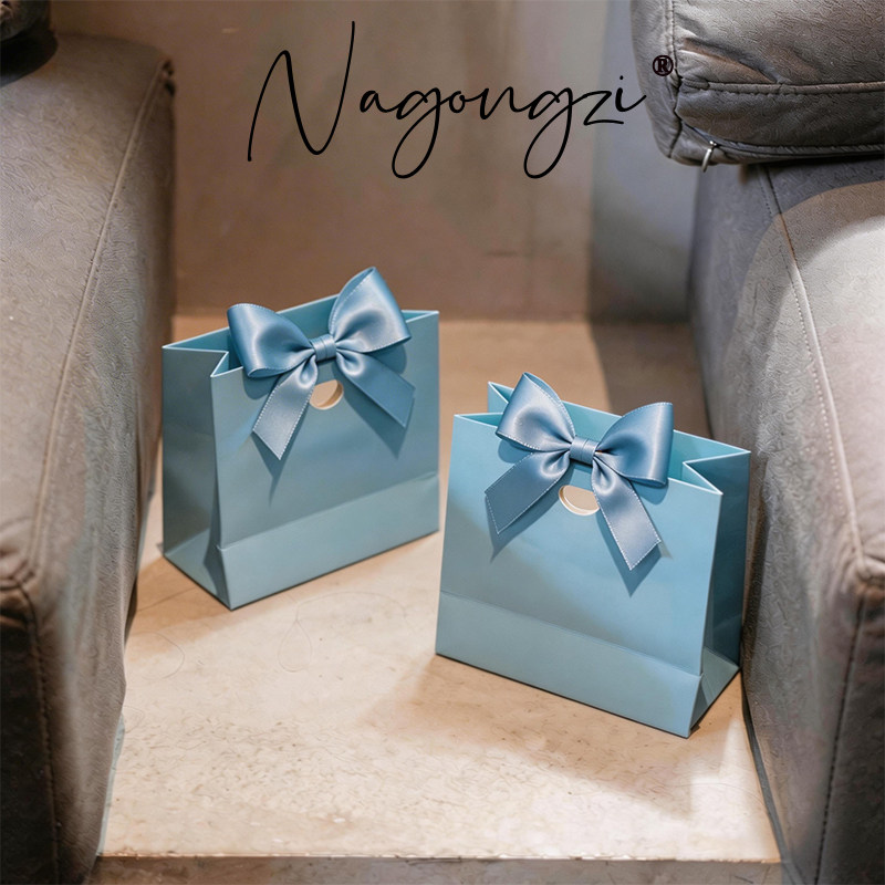 高端婚礼喜糖纸袋现货彩色蝴蝶结礼品袋白卡纸首饰袋喜糖袋logo