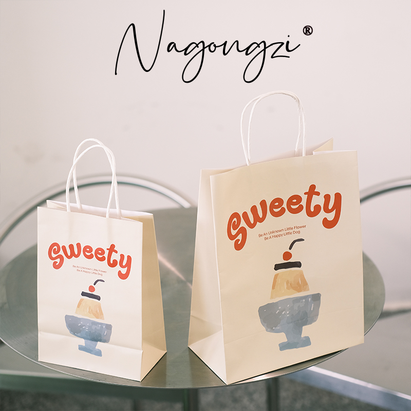 樱桃布丁烘焙手提袋甜品打包袋定制面包蛋糕店外卖牛皮纸袋礼品袋