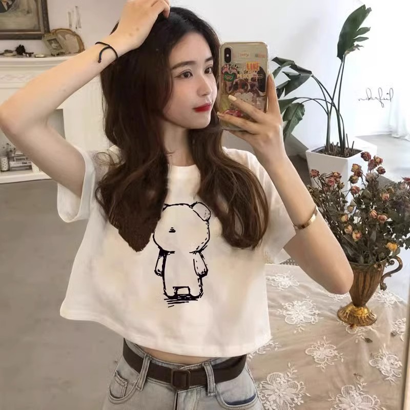 2025新款夏季高腰小衫宽松上衣夏日爆款小个子短款t恤短袖女