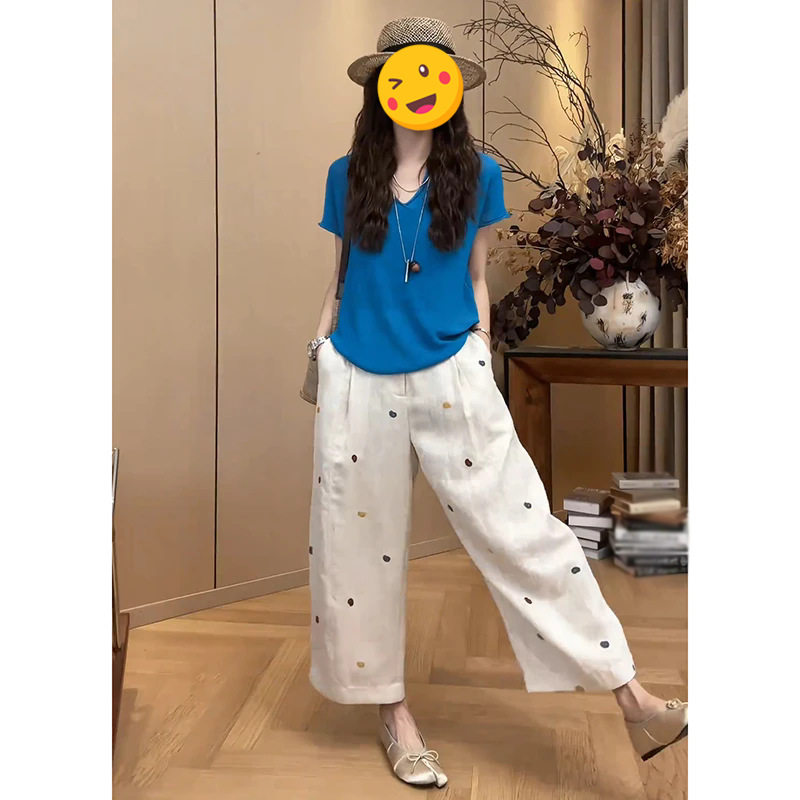 青春活力女式两件套夏季新款韩版宽松百搭短袖上衣搭配高腰休闲裤