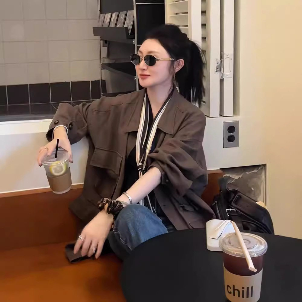 2026早秋穿了小众设计款亚麻水洗重工宽松大外套女