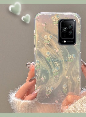 新款春日蓝色郁金香花朵适用小米黑鲨5手机壳5Pro透明的5RS硅胶套3羽纱3S小清新3Pro全包4镭射4s轻奢高级感五