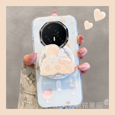 适用华为荣耀magicvflip翻盖手机壳magicv3折叠屏vs3新款vs2折叠款v2rsr卡通vs至臻版vpurse奶酪带支架的情侣